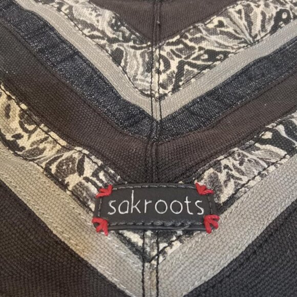 Sakroots Crossbody Tote Handbag Black Gray White Blue Handles Zipper Snap Button - Picture 2 of 8